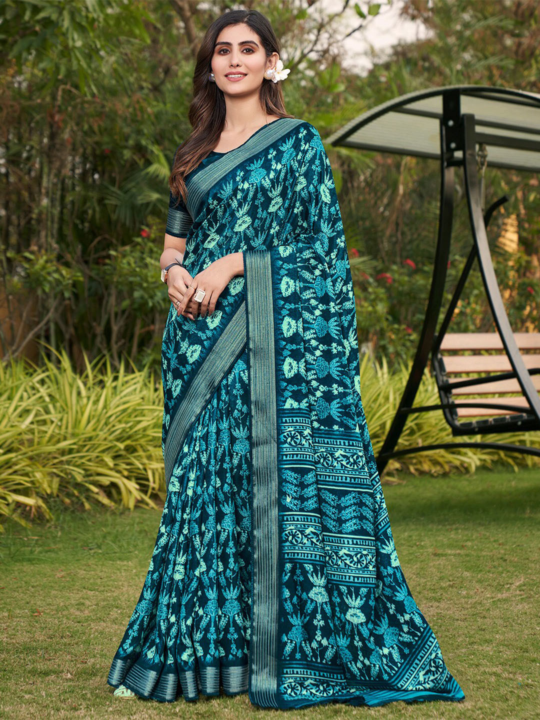 

SANSKAR Zari Silk Cotton Saree, Grey