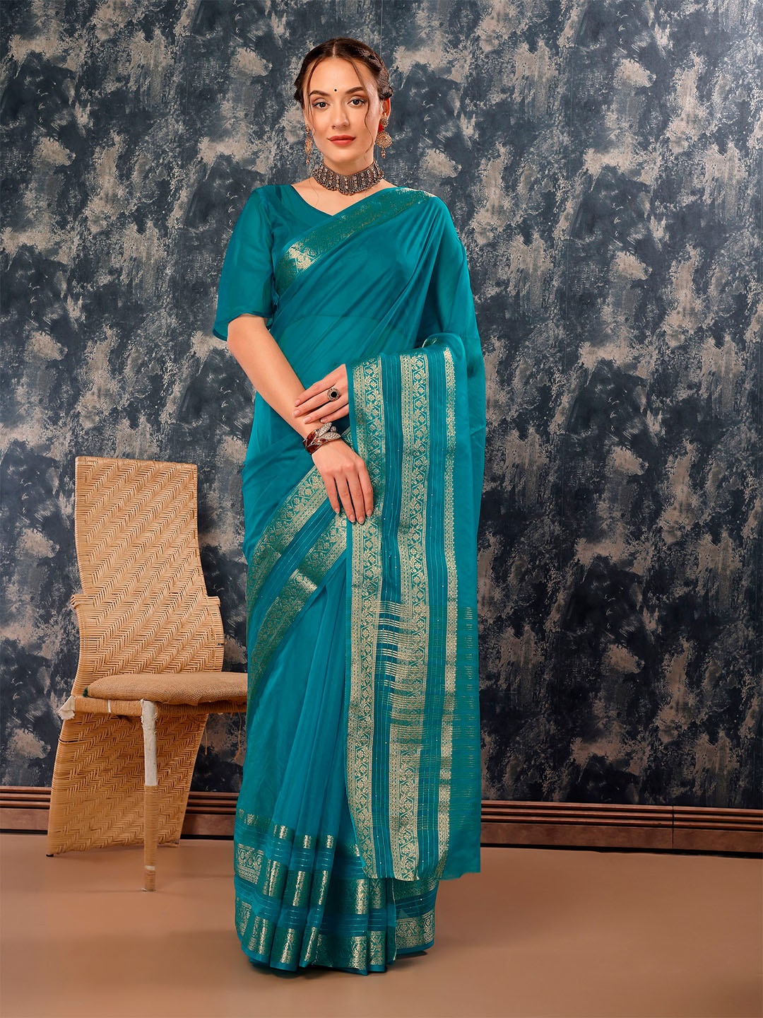 

Mitera Woven Design Zari Organza Saree, Blue