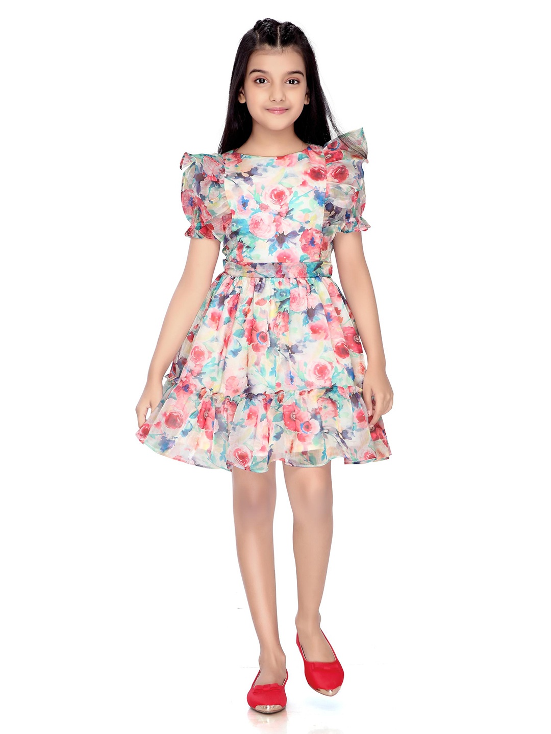 

Tiny Girl Floral Printed Fit & Flare Dress, Pink