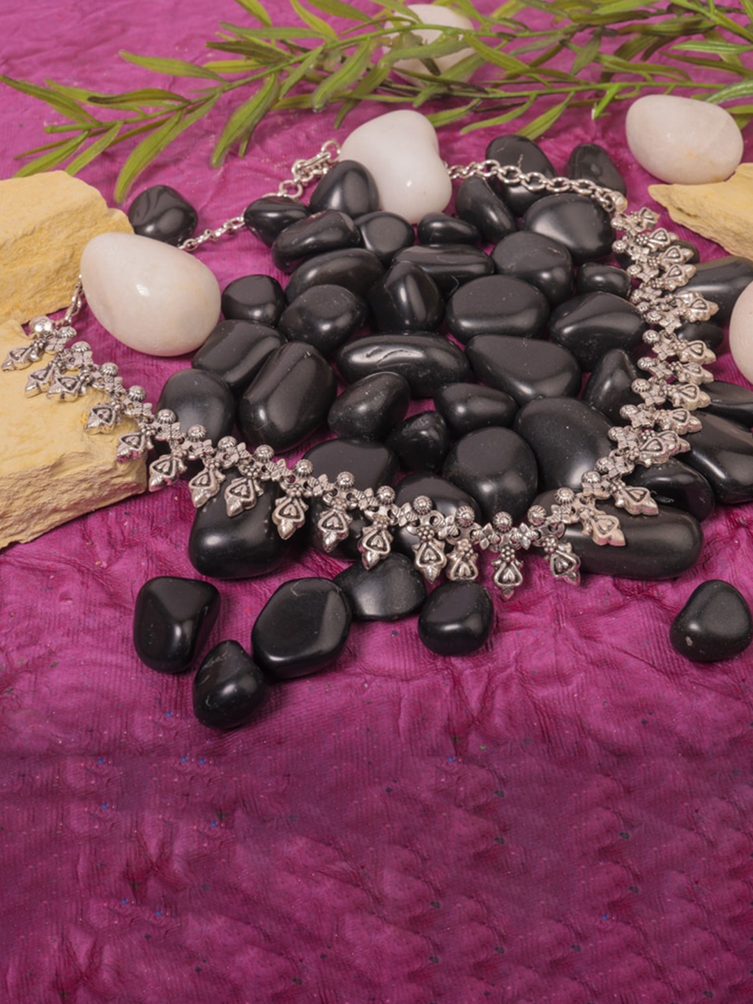 

925 SILLER Pure Silver Antique Necklace & Earring Set