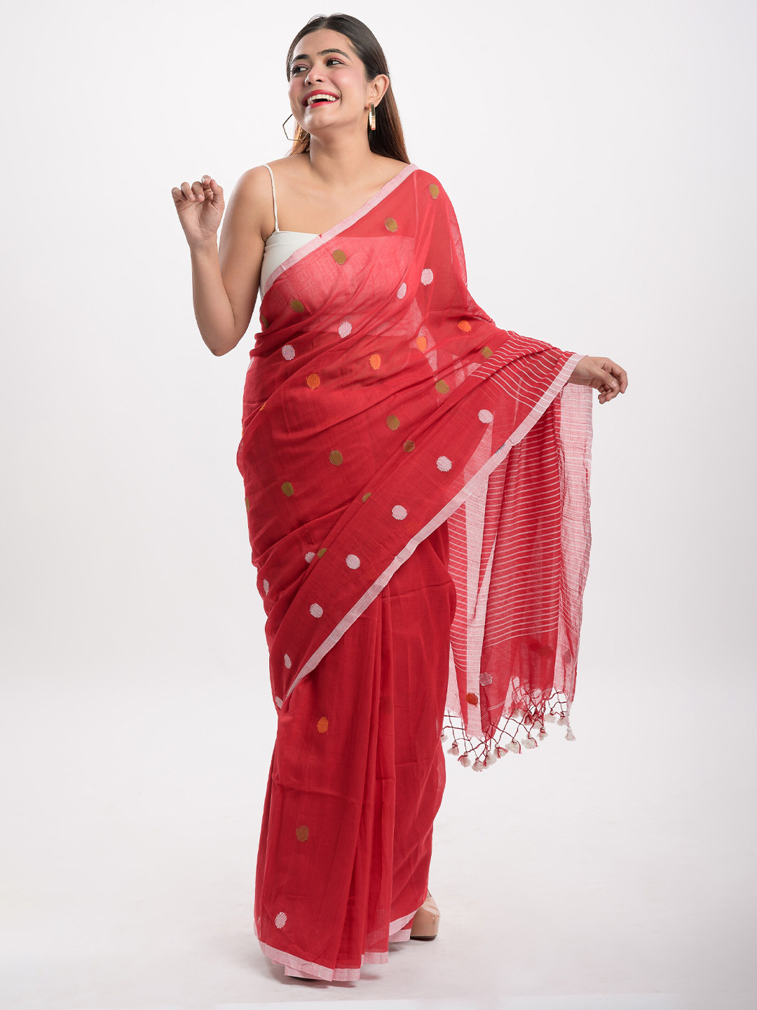 

RODDUR Ethnic Motifs Woven Design Pure Cotton Saree, Red