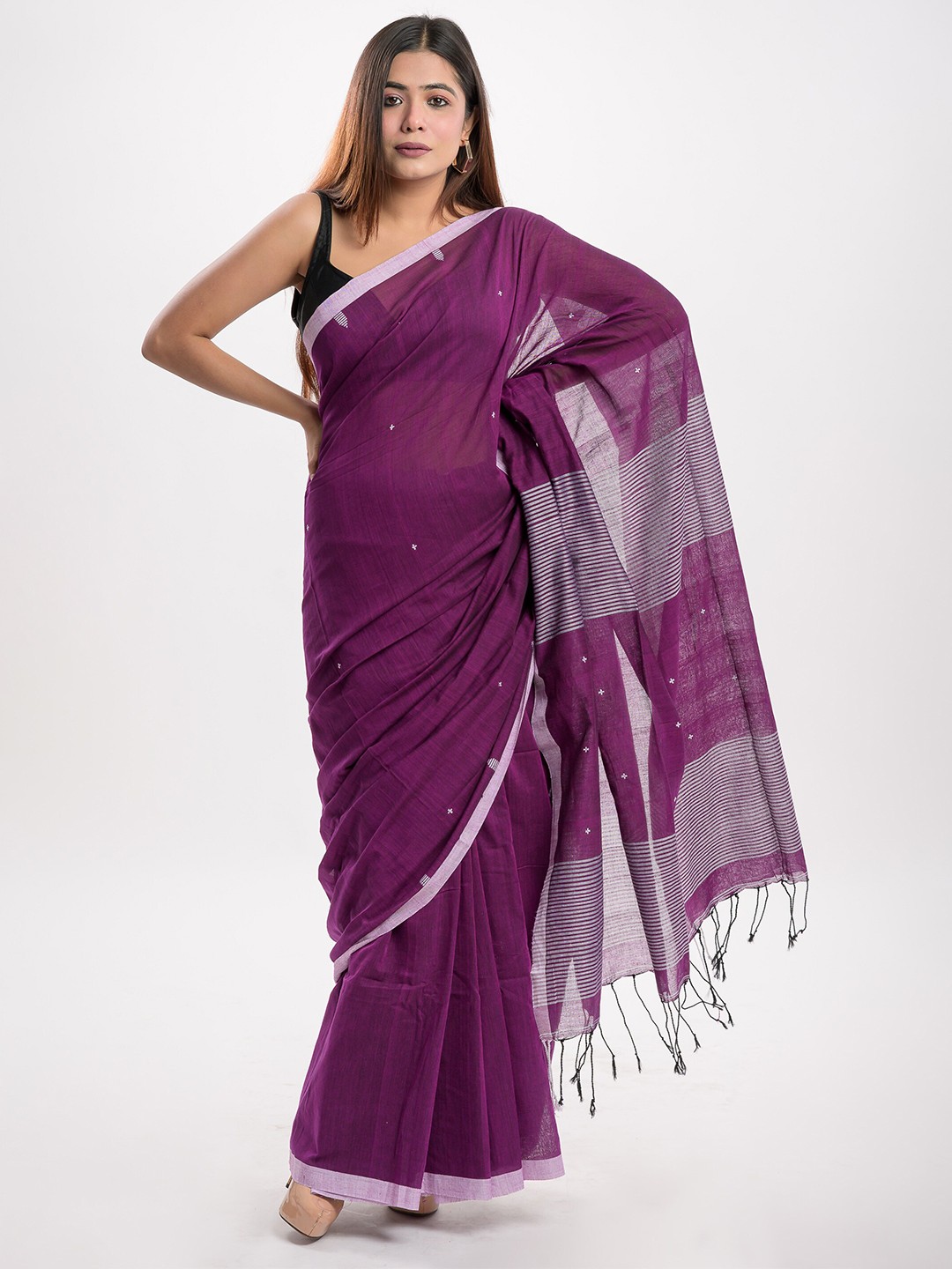 

RODDUR Ethnic Motifs Woven Design Pure Cotton Saree, Purple