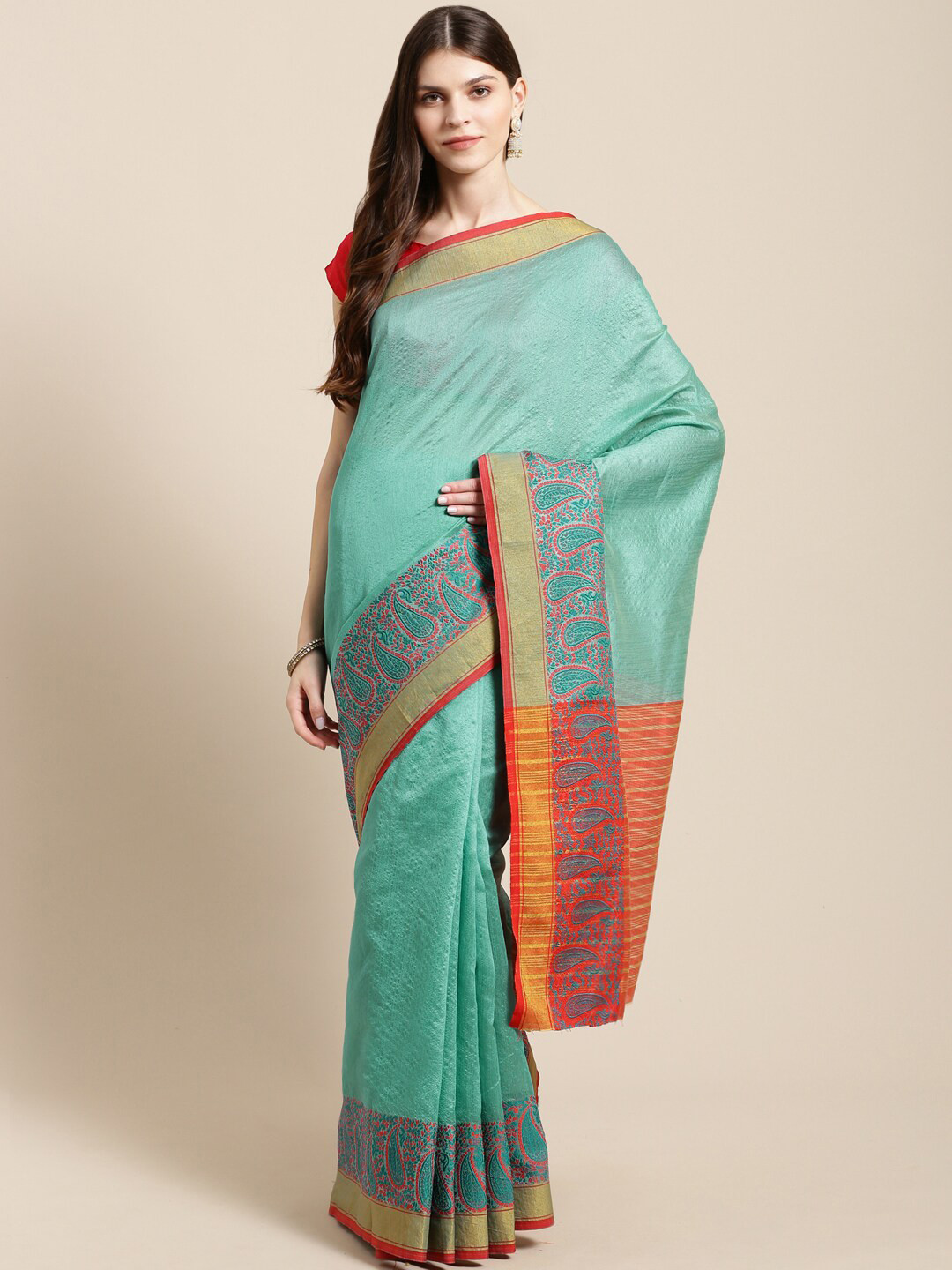 

KALINI Woven Design Zari Saree, Green
