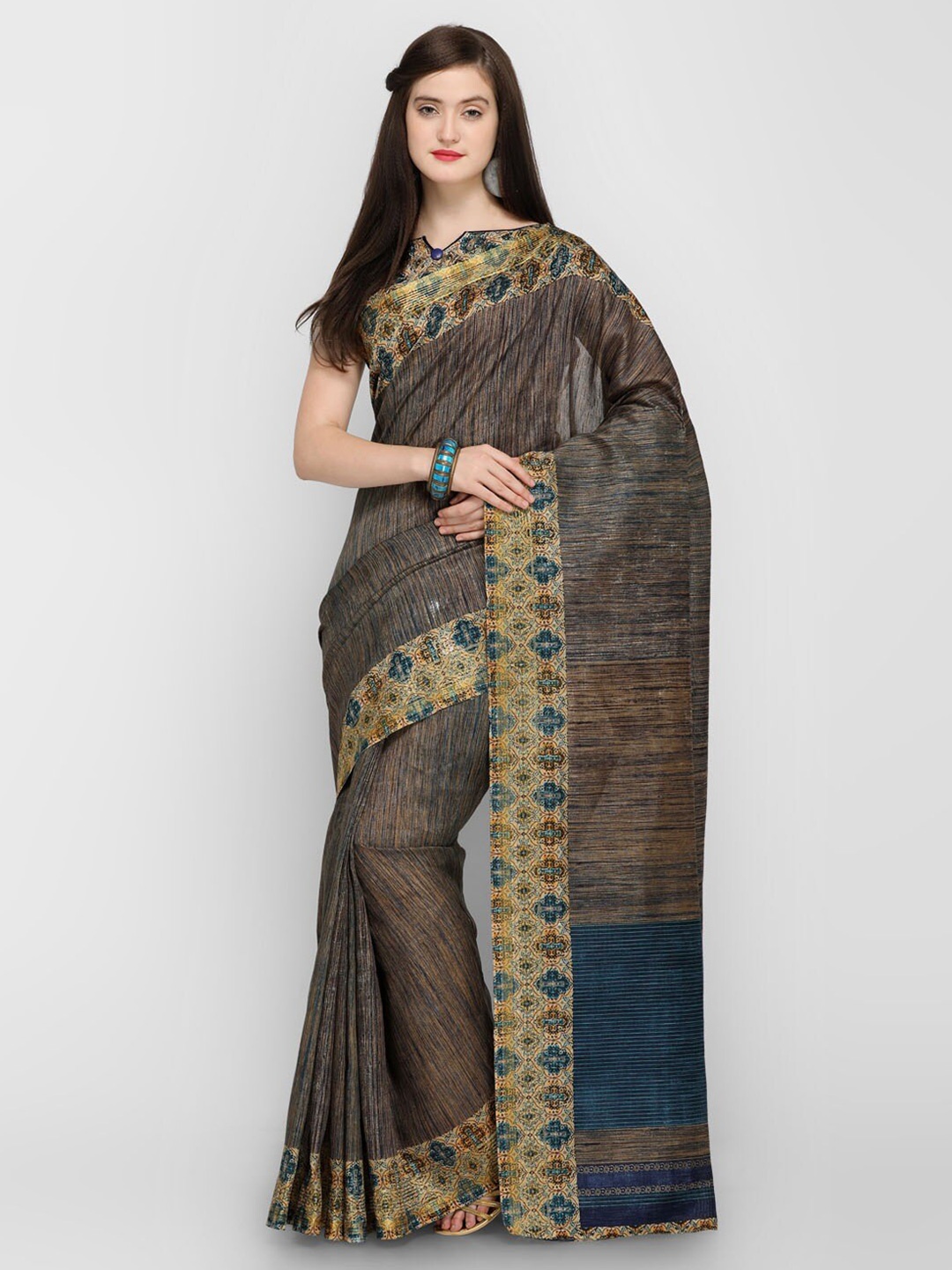 

KALINI Ethnic motif Woven Design Saree, Grey