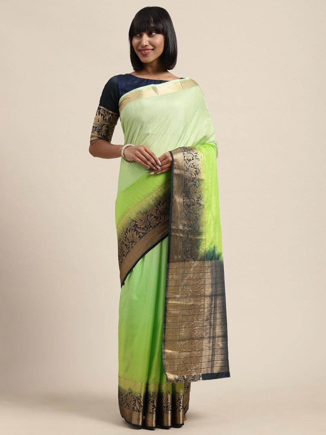 

KALINI Dyed Ombre Zari Saree, Green