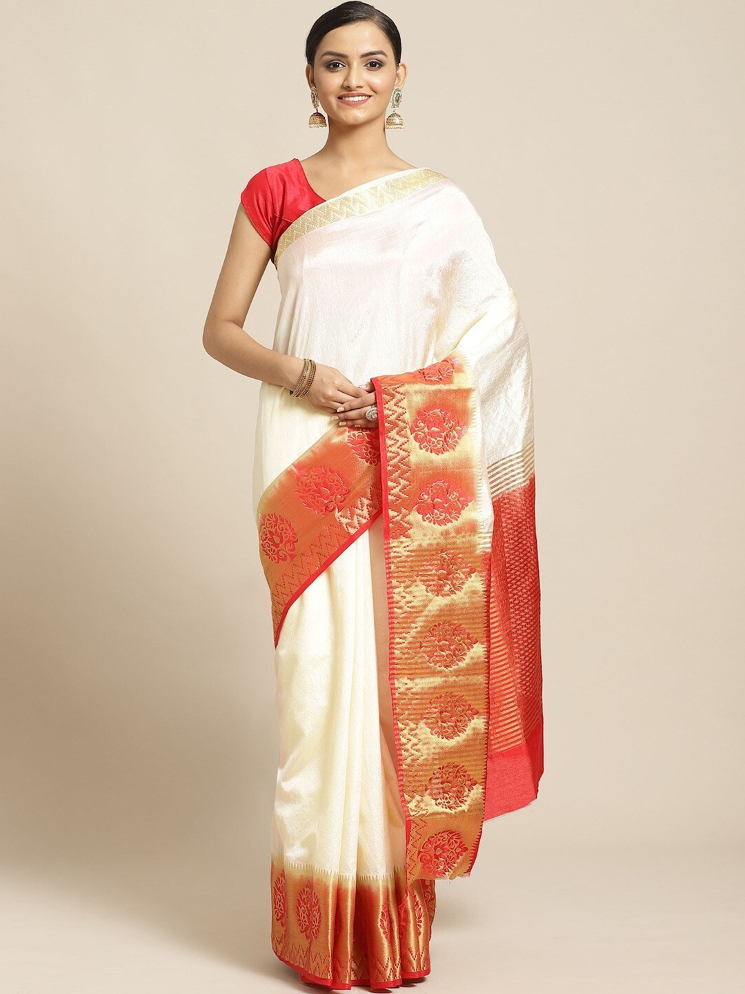 

KALINI Woven Design Zari Saree, Off white