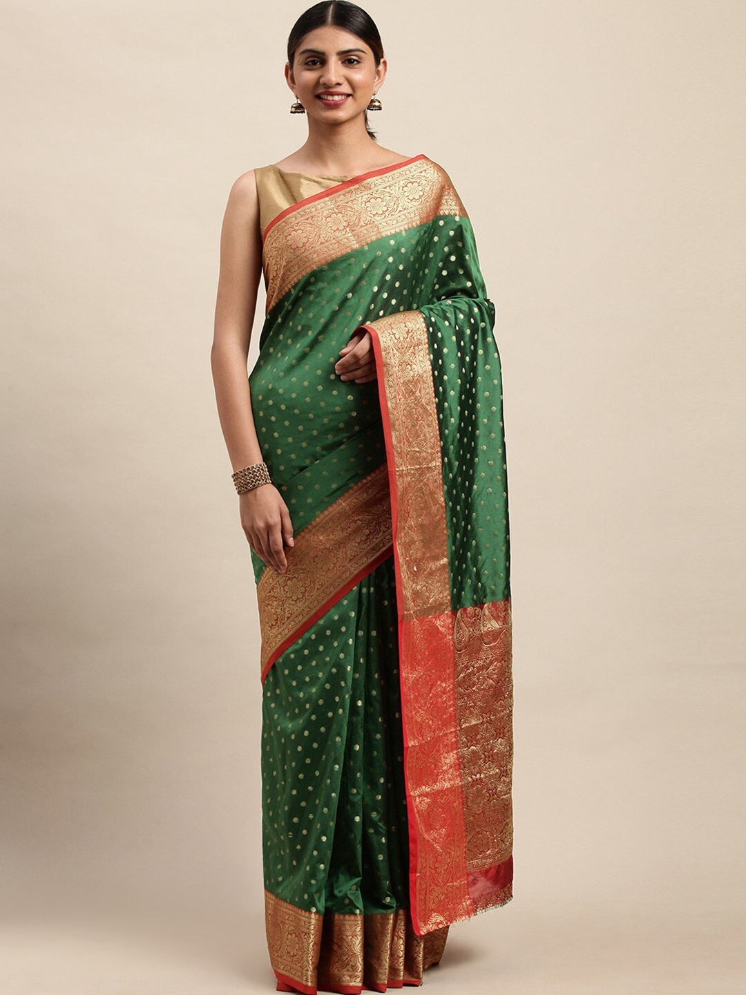 

KALINI Polka Dots Woven Design Zari Saree, Red