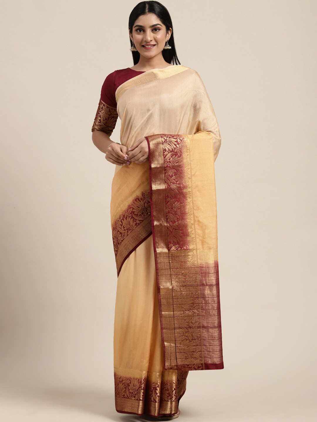 

KALINI Woven Design Zari Saree, Beige