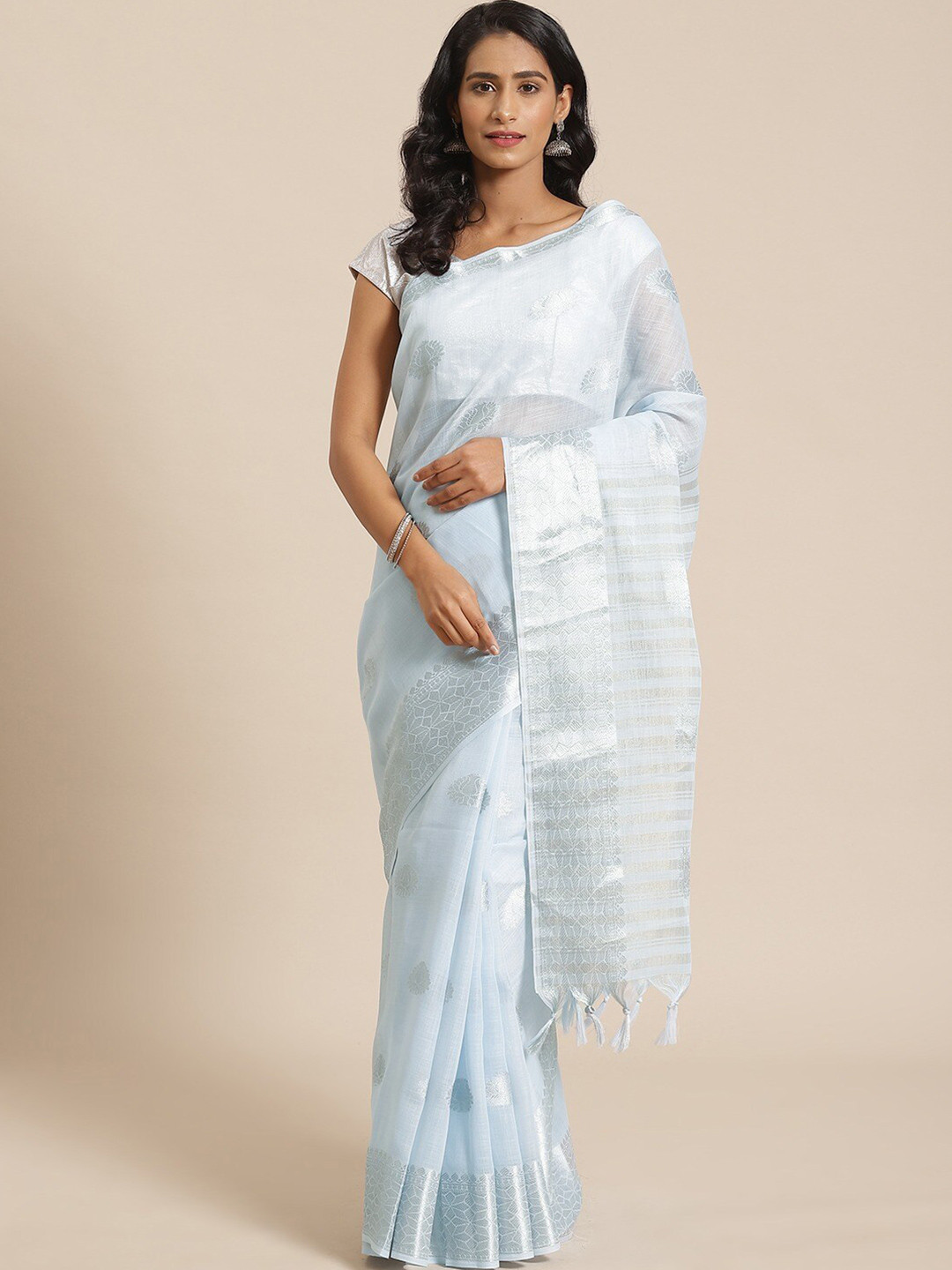 

KALINI Ethnic Motifs Woven Design Zari Saree, Blue