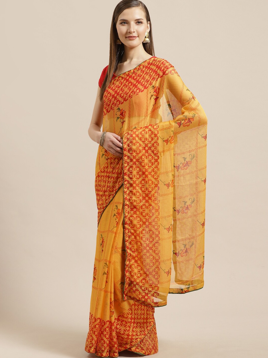 

KALINI Floral Printed Saree, Yellow