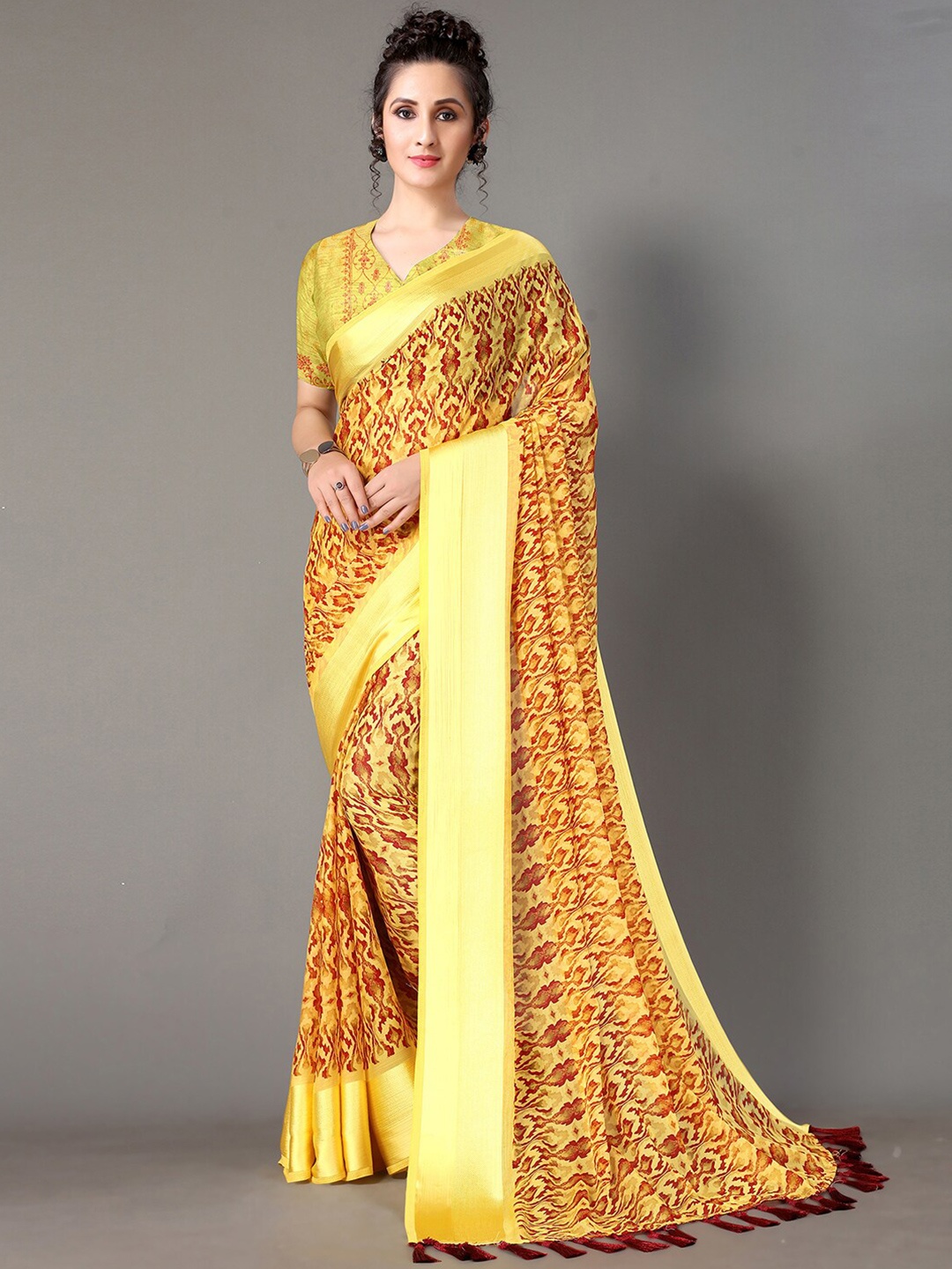 

KALINI Abstract Printed Zari Saree, Yellow