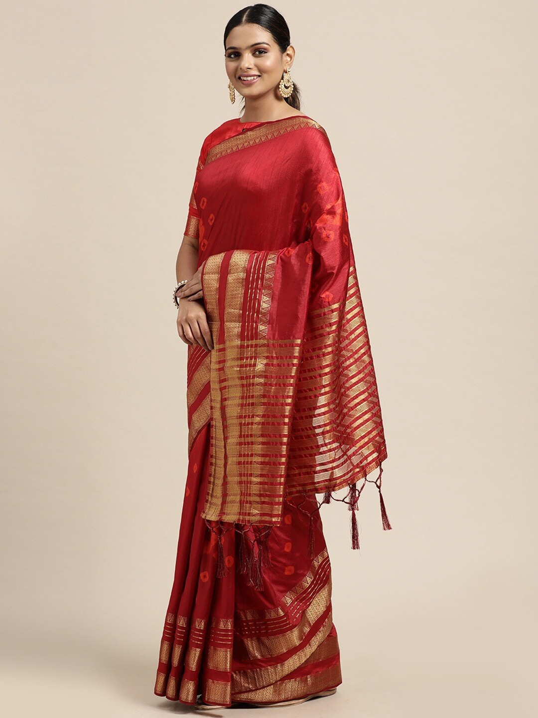 

KALINI Bandhani Printed Zari Art Silk Saree, Maroon