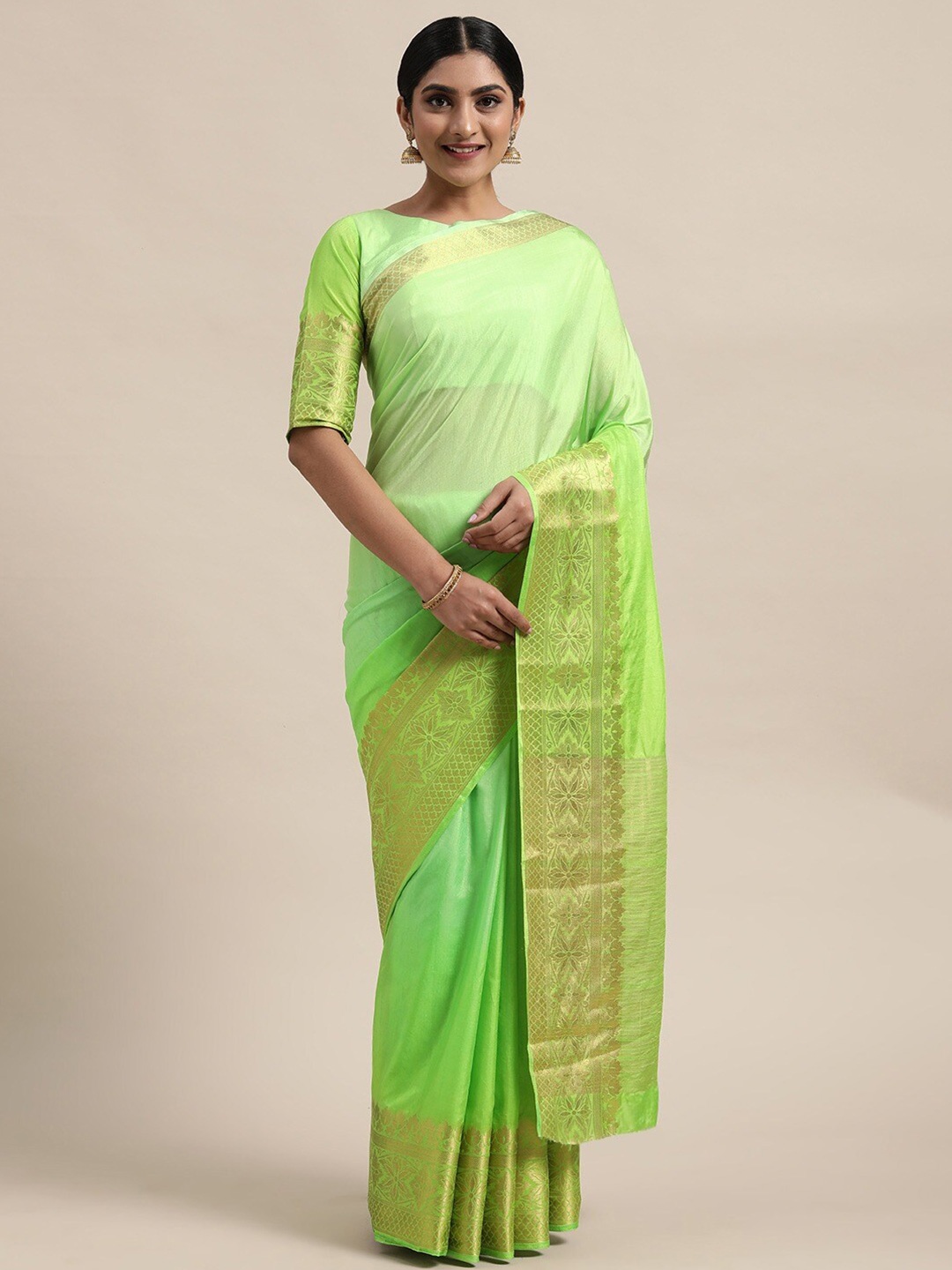 

KALINI Ethnic Motifs Woven Design Zari Saree, Green