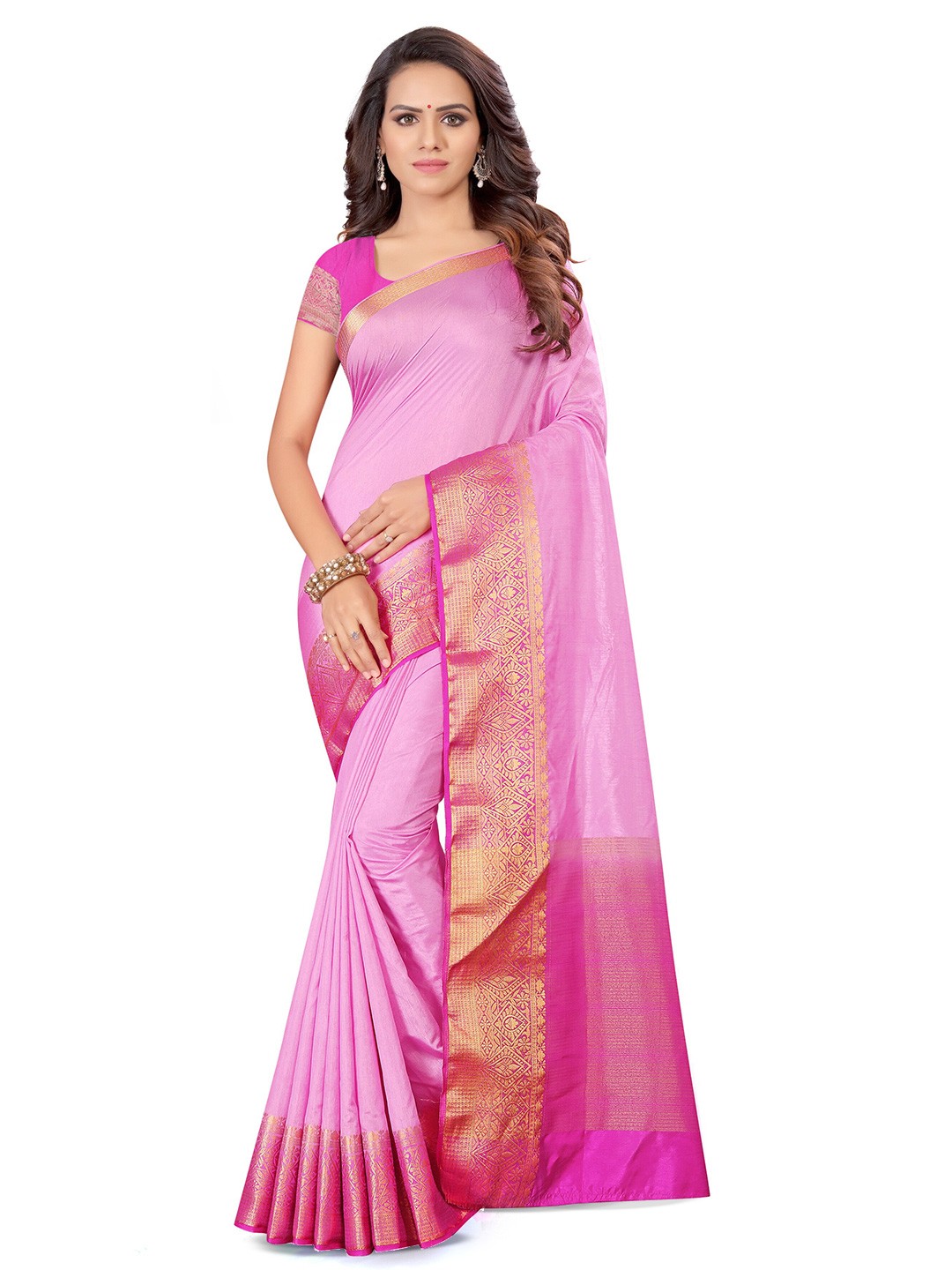 

KALINI Ethnic Motifs Woven Design Zari Saree, Pink