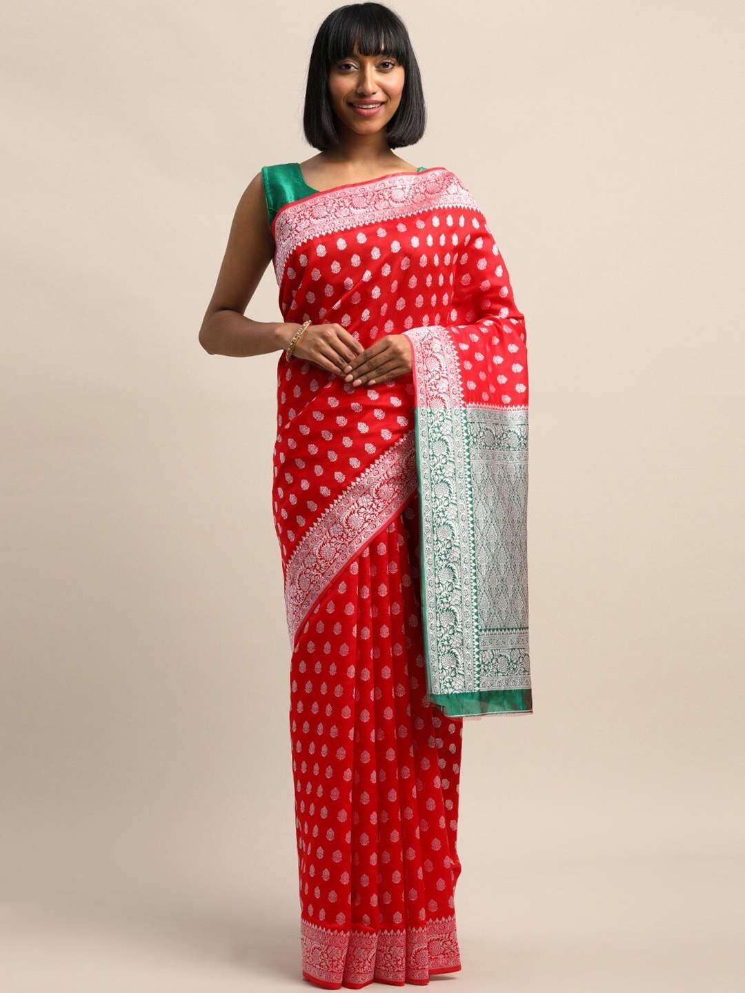 

KALINI Ethnic Motifs Woven Design Zari Saree, Red