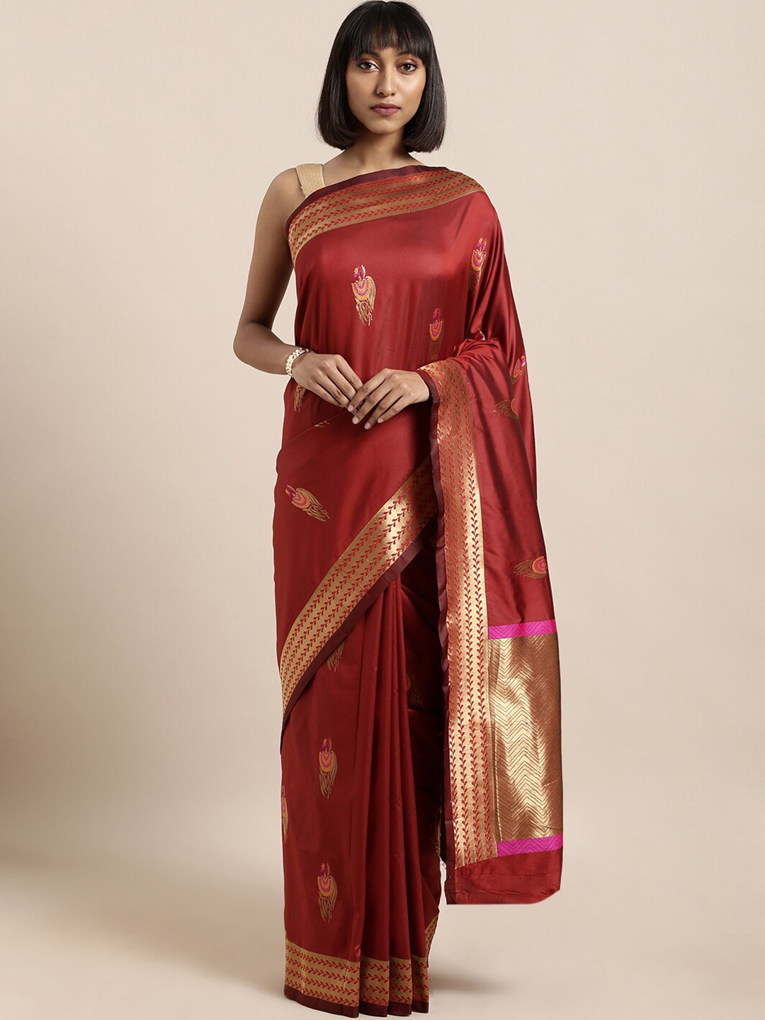 

KALINI Ethnic Motifs Woven Design Zari Saree, Maroon