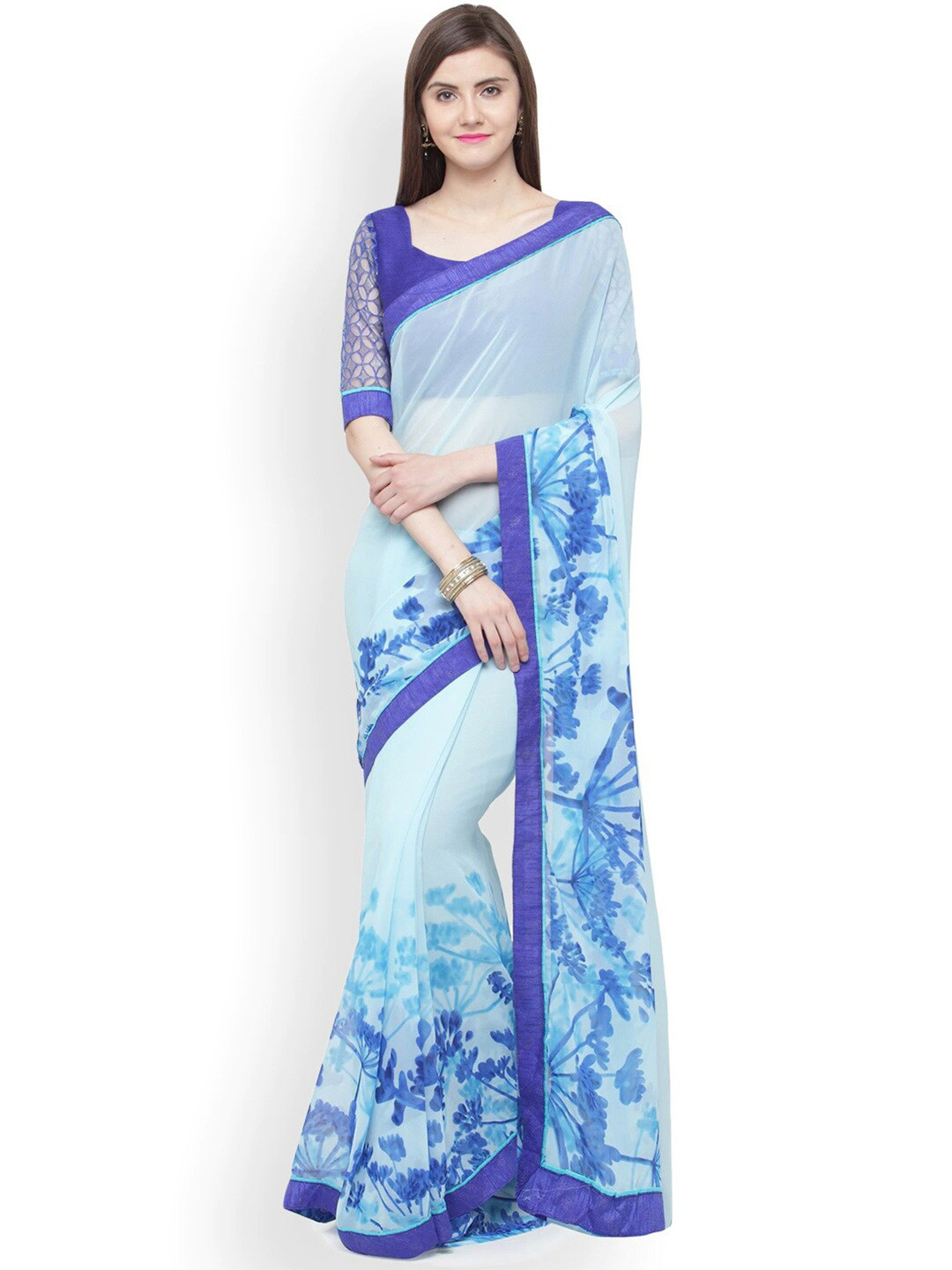 

KALINI Floral Printed Saree, Blue