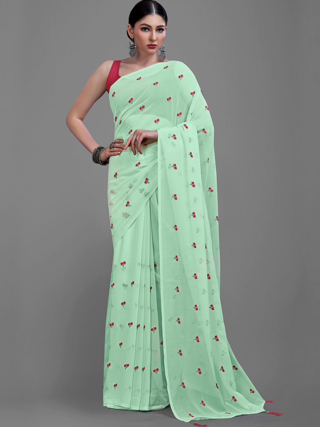 

KALINI Floral Embroidered Saree, Sea green