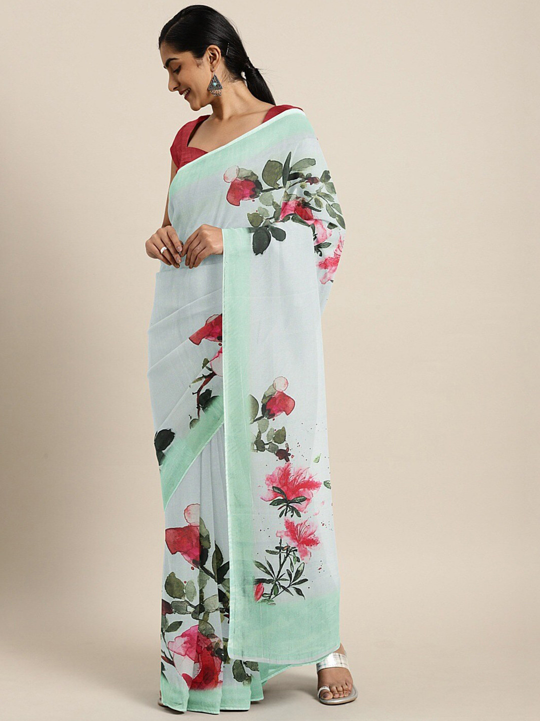 

KALINI Floral Printed Saree, Green