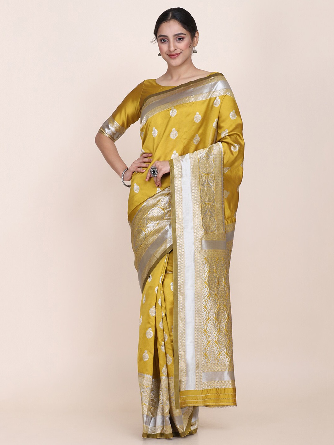 

KALINI Ethnic Motifs Woven Design Zari Saree, Brown