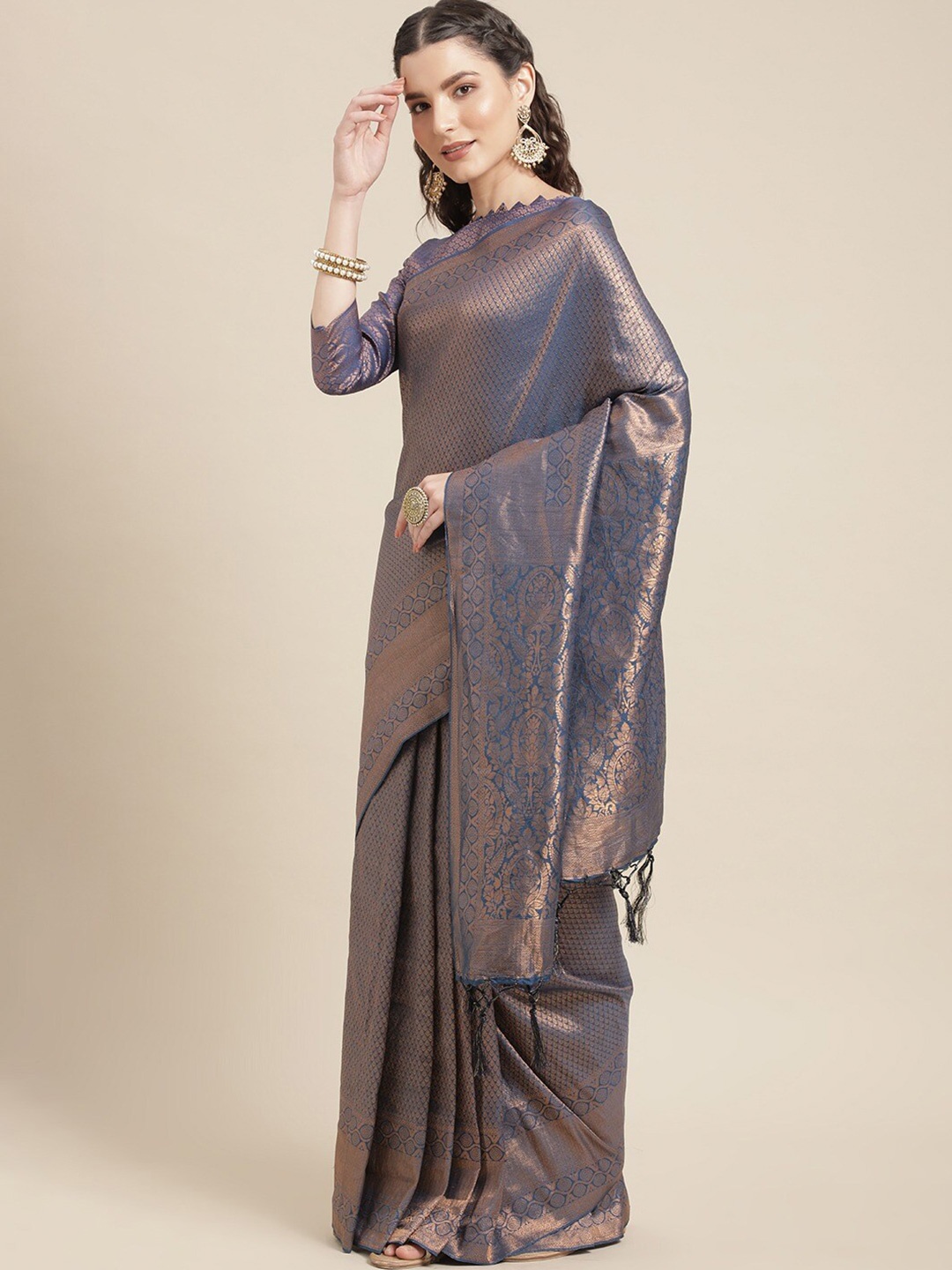 

KALINI Ethnic Motifs Woven Design Zari Saree, Blue