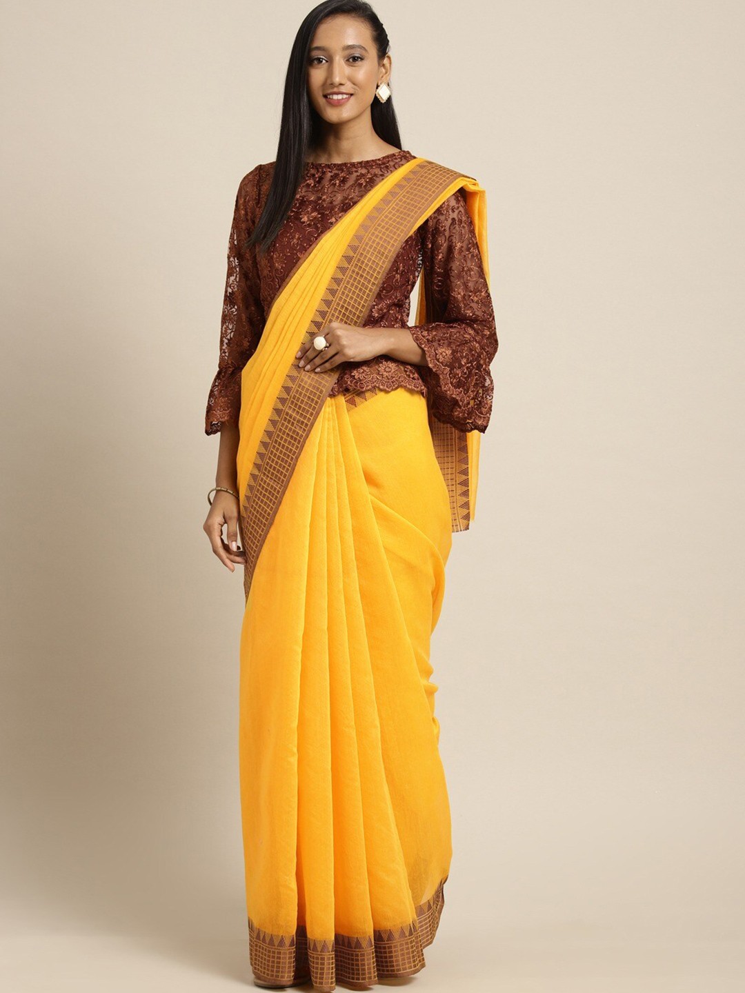

KALINI Ethnic Motifs Woven Design Zari Saree, Yellow