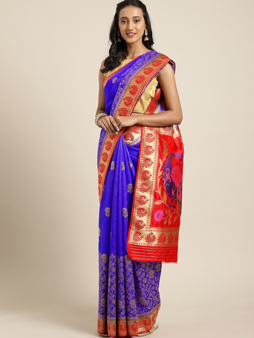 

KALINI Ethnic Motifs Woven Design Zari Saree, Violet
