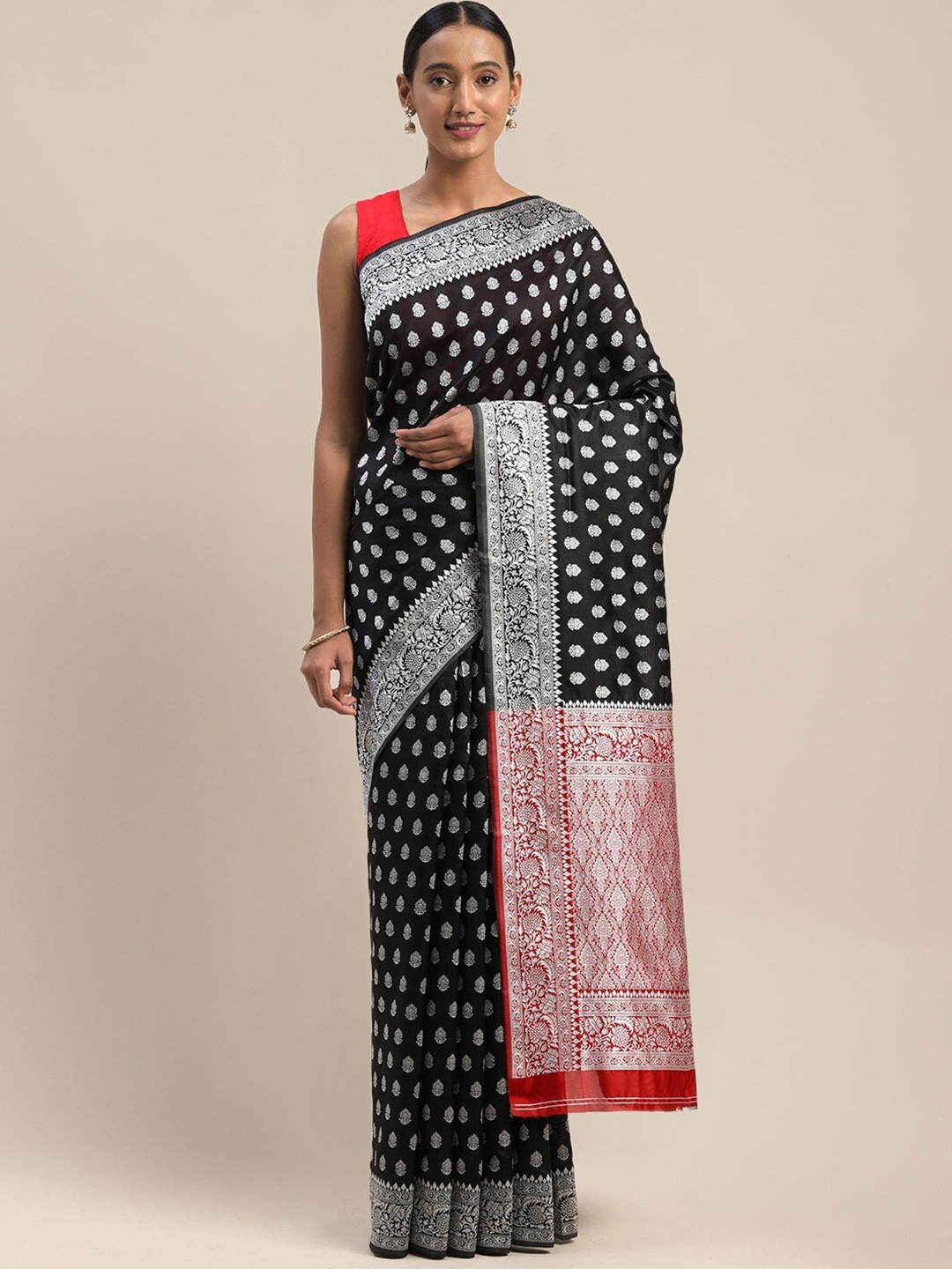 

KALINI Ethnic Motifs Woven Design Zari Saree, Red