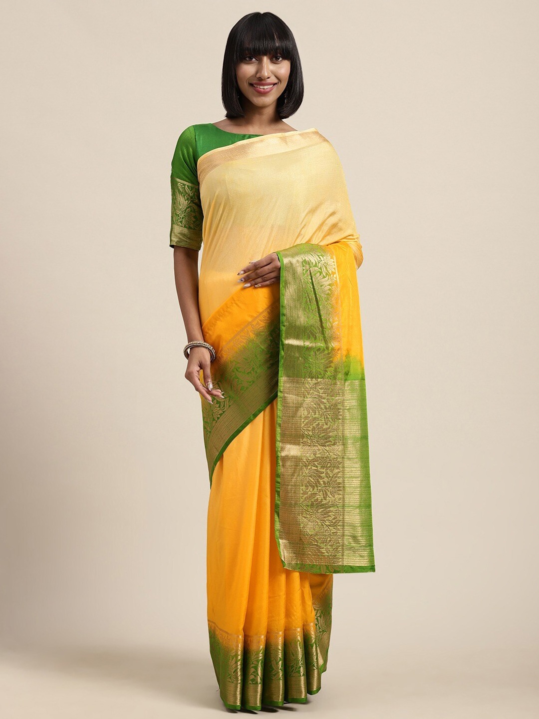 

KALINI Woven Design Zari Saree, Yellow