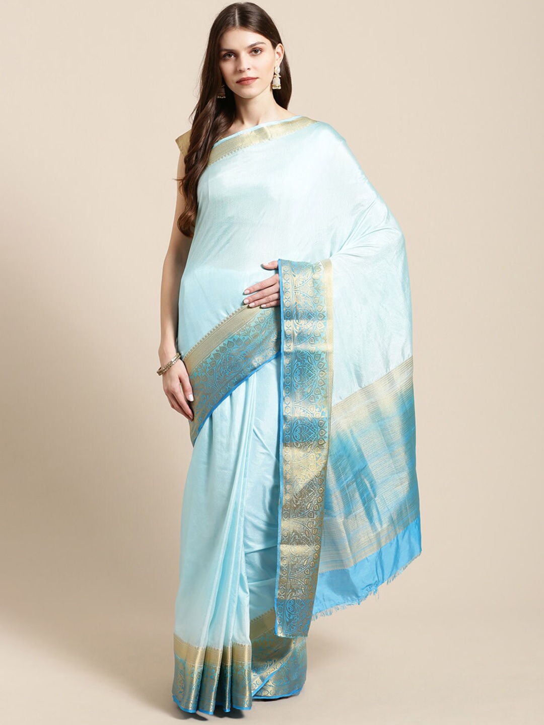 

KALINI Zari Kanjeevaram Saree, Blue