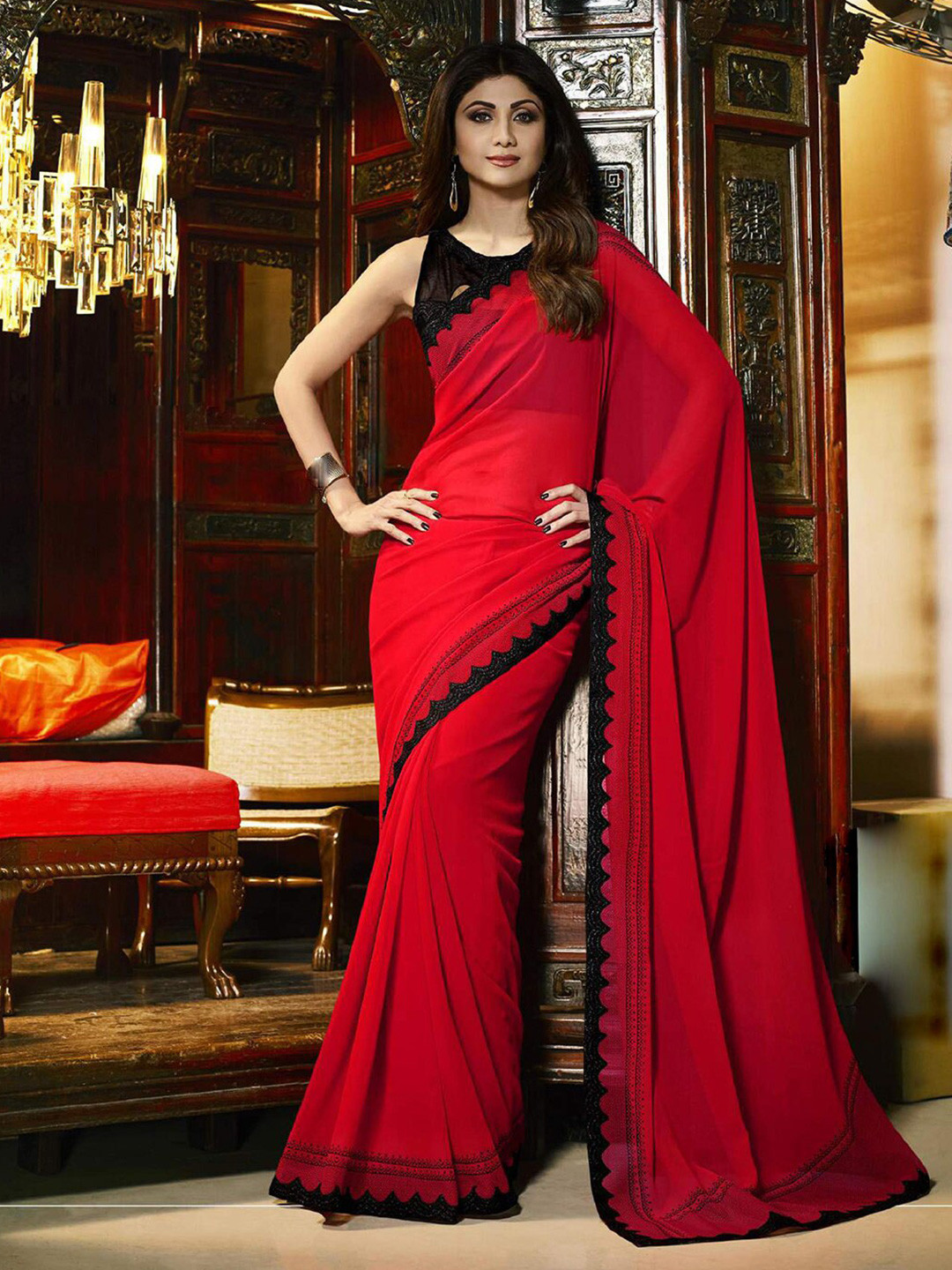 

KALINI Sequinned Saree, Red