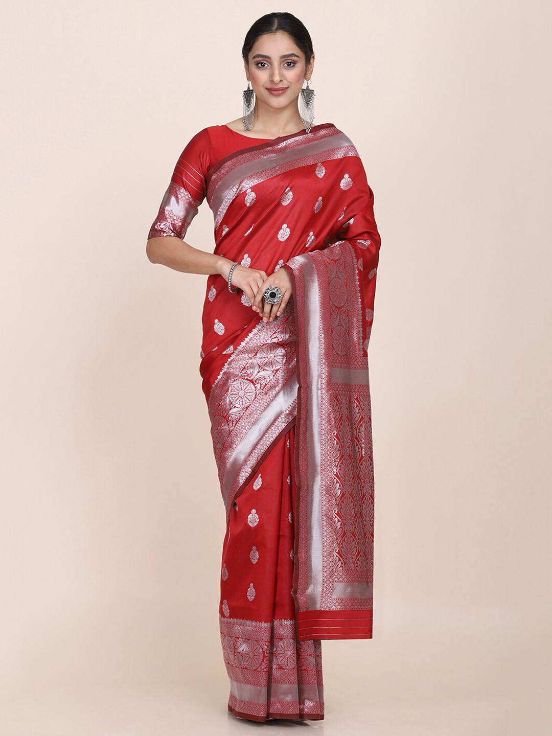 

KALINI Ethnic Motifs Woven Design Zari Saree, Magenta