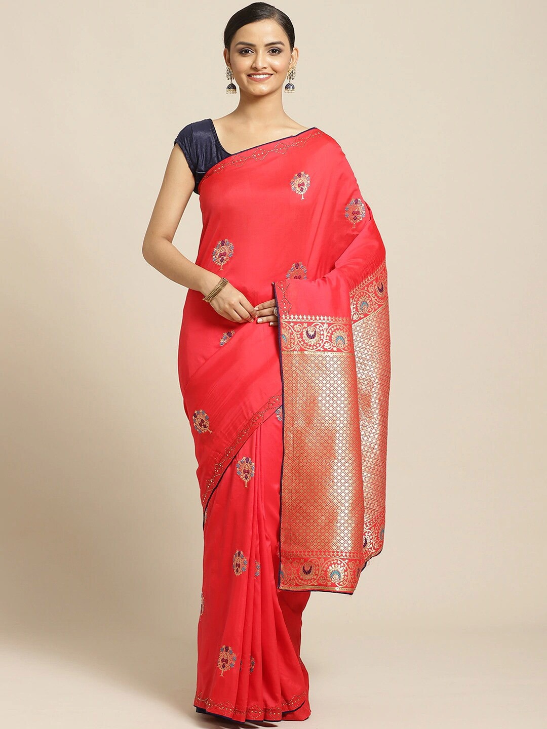 

KALINI Paisley Woven Design Zari Saree, Red