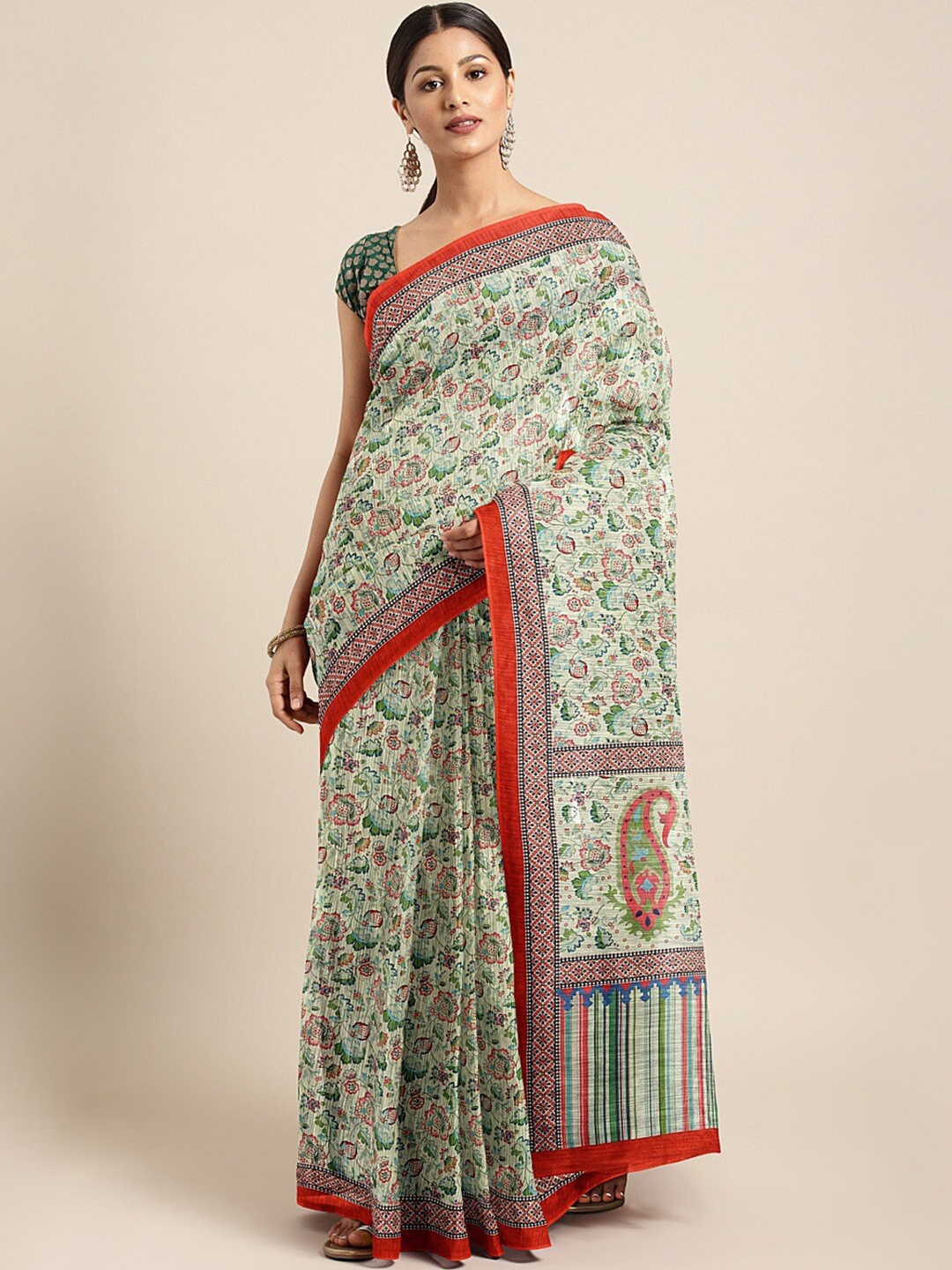 

KALINI Floral Printed Saree, Green