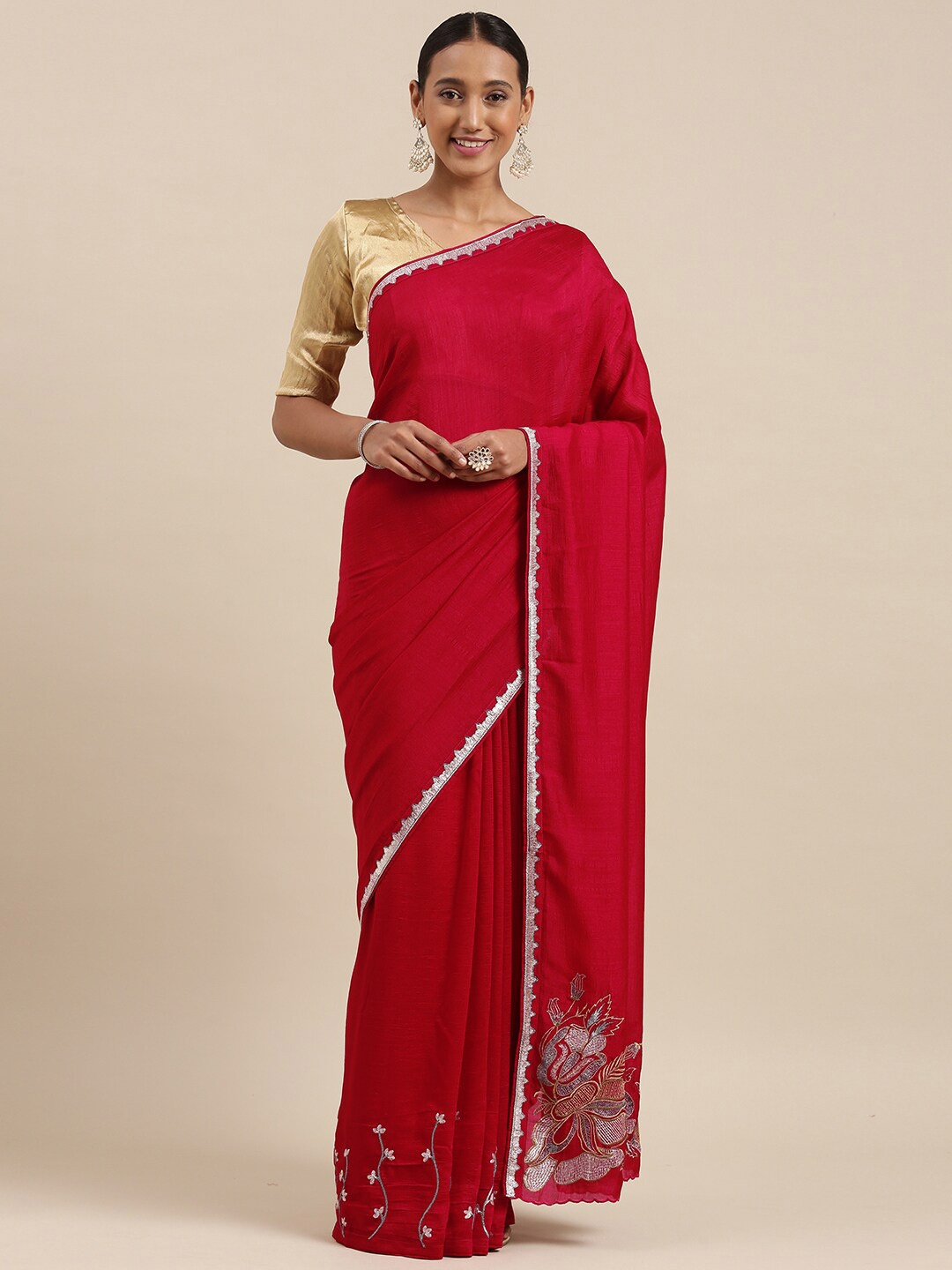 

KALINI Floral Sequinned Saree, Magenta