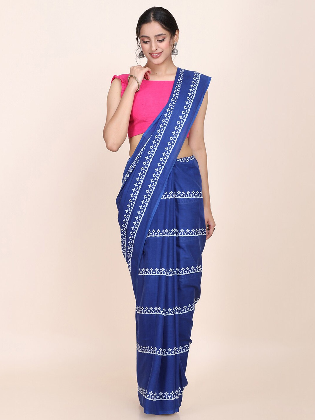 

KALINI Striped Printed Saree, Blue
