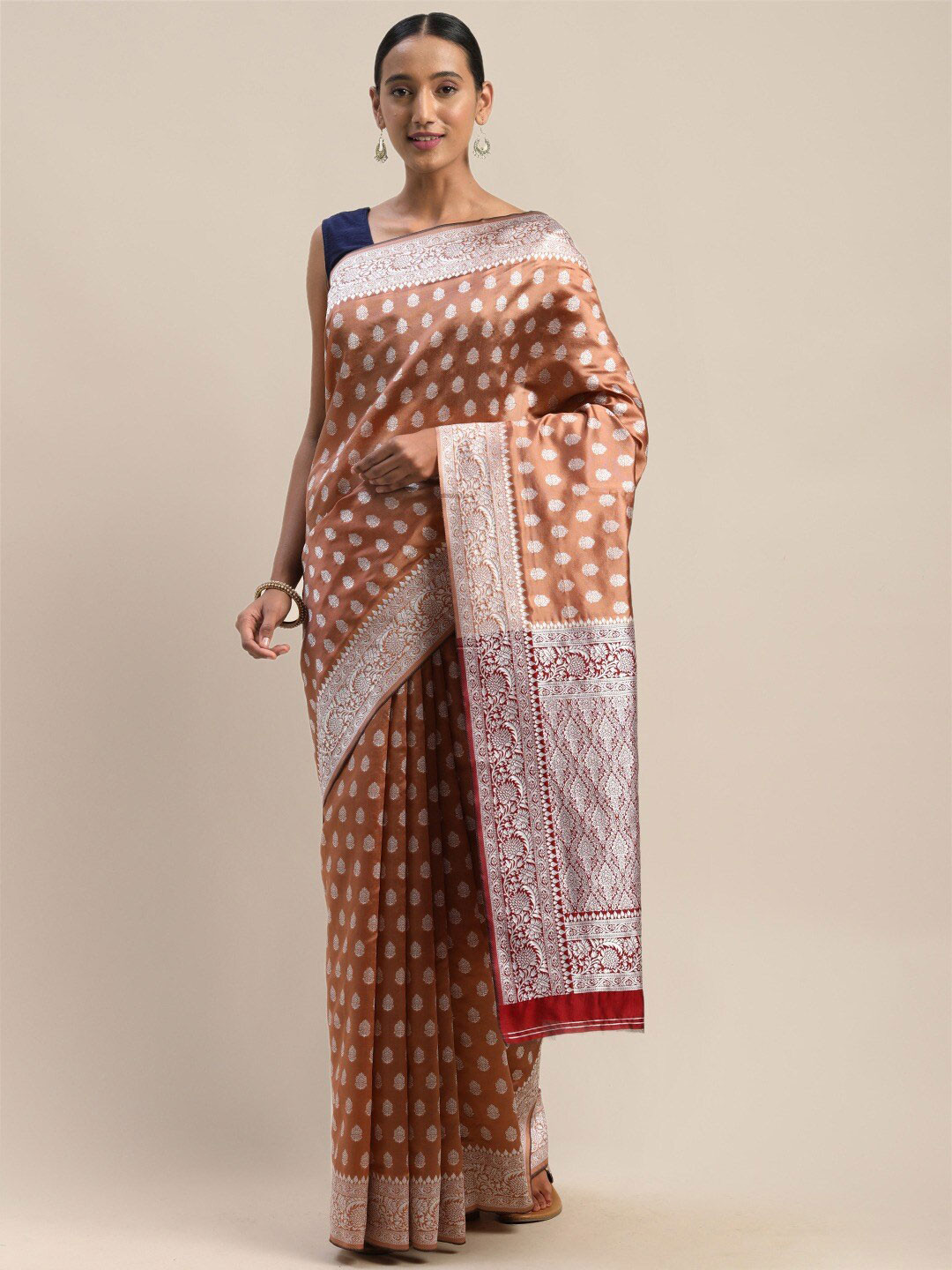 

KALINI Woven Design Zari Silk Blend Saree, Copper