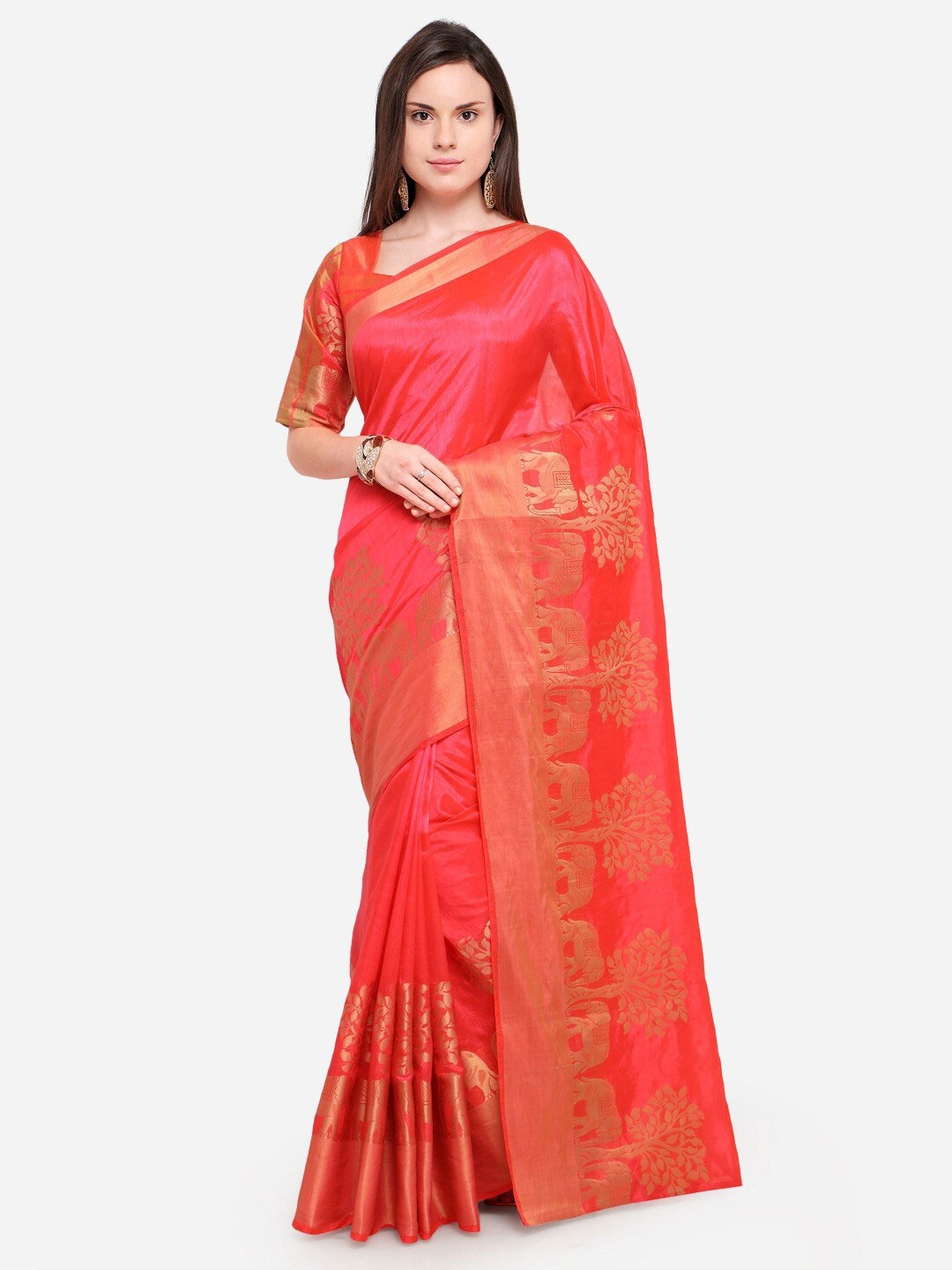 

KALINI Woven Design Zari Art Silk Saree, Red