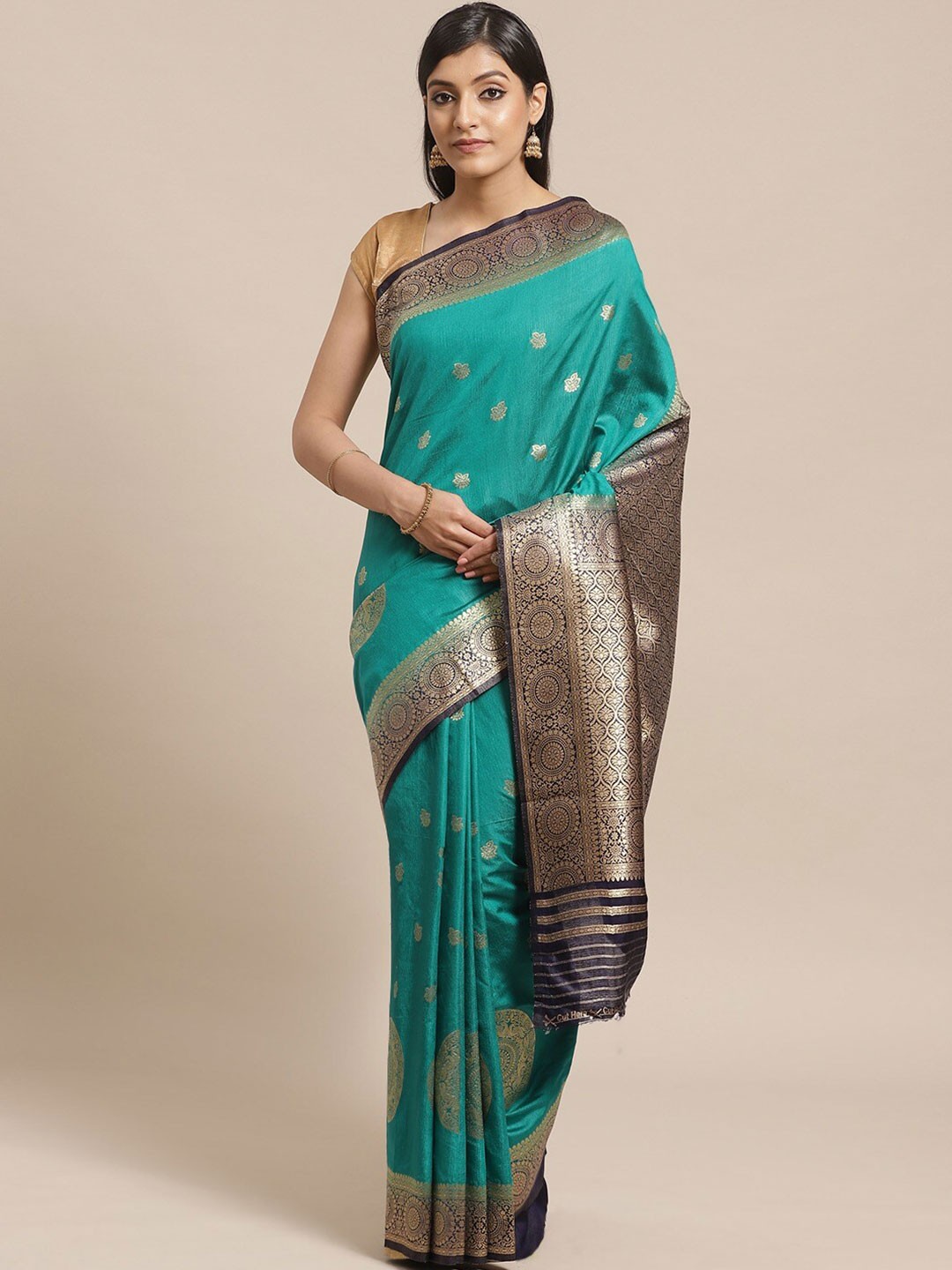 

KALINI Ethnic Motifs Zari Saree, Green