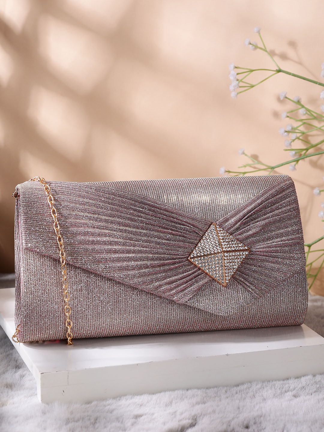 

ZEVORA Textured Embellished Detailed Purse, Peach