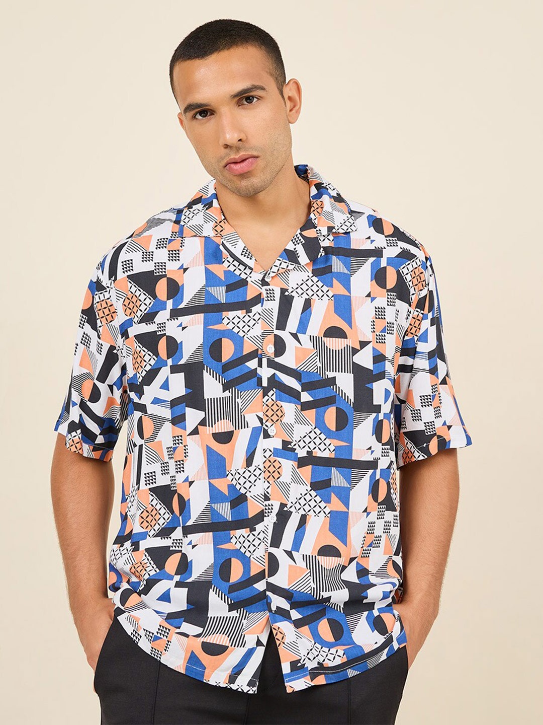 

Styli Resort Collar Relaxed Printed Shirt, Blue