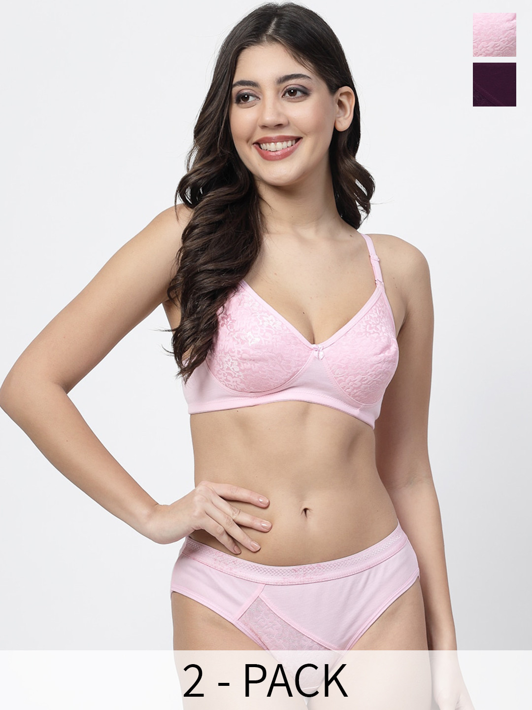 

Docare Pack of 2 Non-Padded Seamless Lingerie Set, Pink