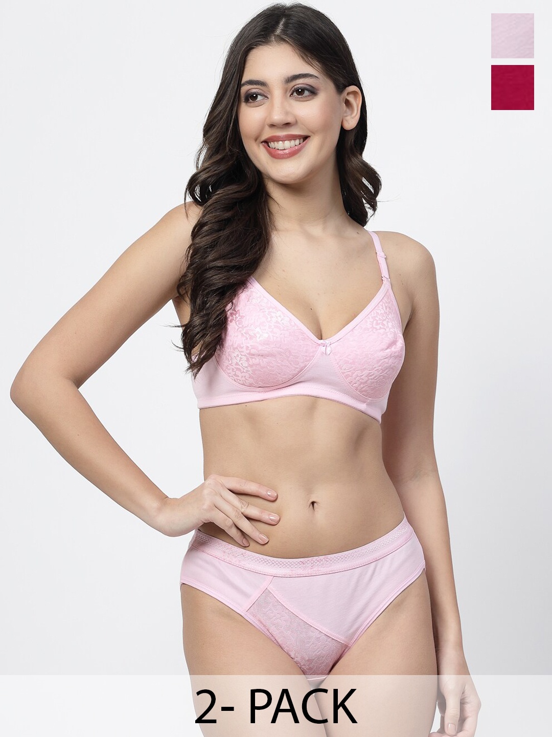 

Docare Pack Of 2 Bra Panty Lingerie Set, Pink