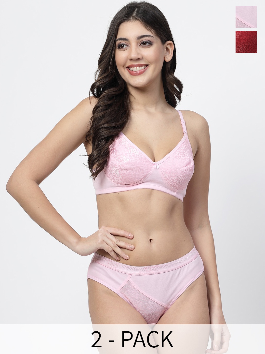 

Docare Pack of 2 Non-Padded Seamless Lingerie Set, Pink