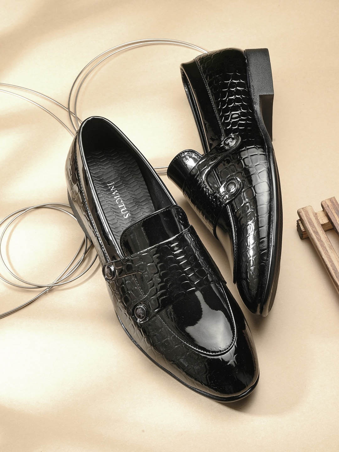

INVICTUS Men Round Toe Faux Leather Formal Slip On Loafers, Black