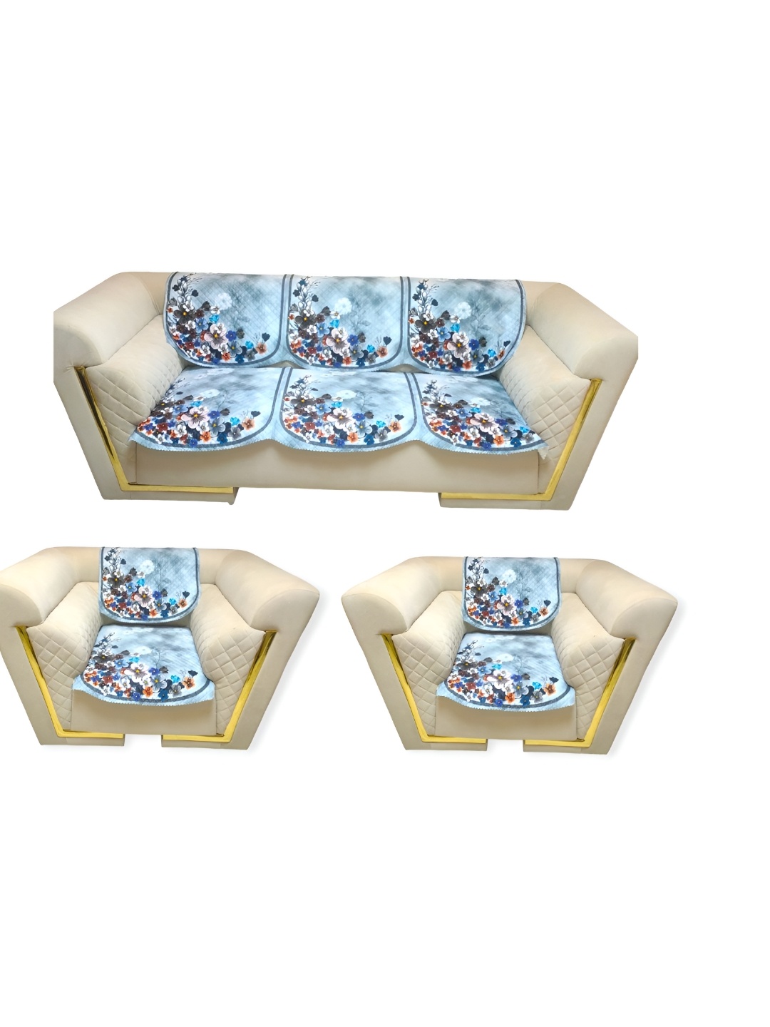 

TANLOOMS Blue & White 6 Pieces Printed 5 Seater Velvet Sofa Covers