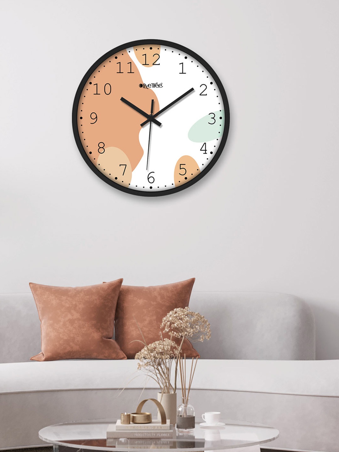 

OLIVE TREE Black & White Printed Round Contemporary Wall Clock