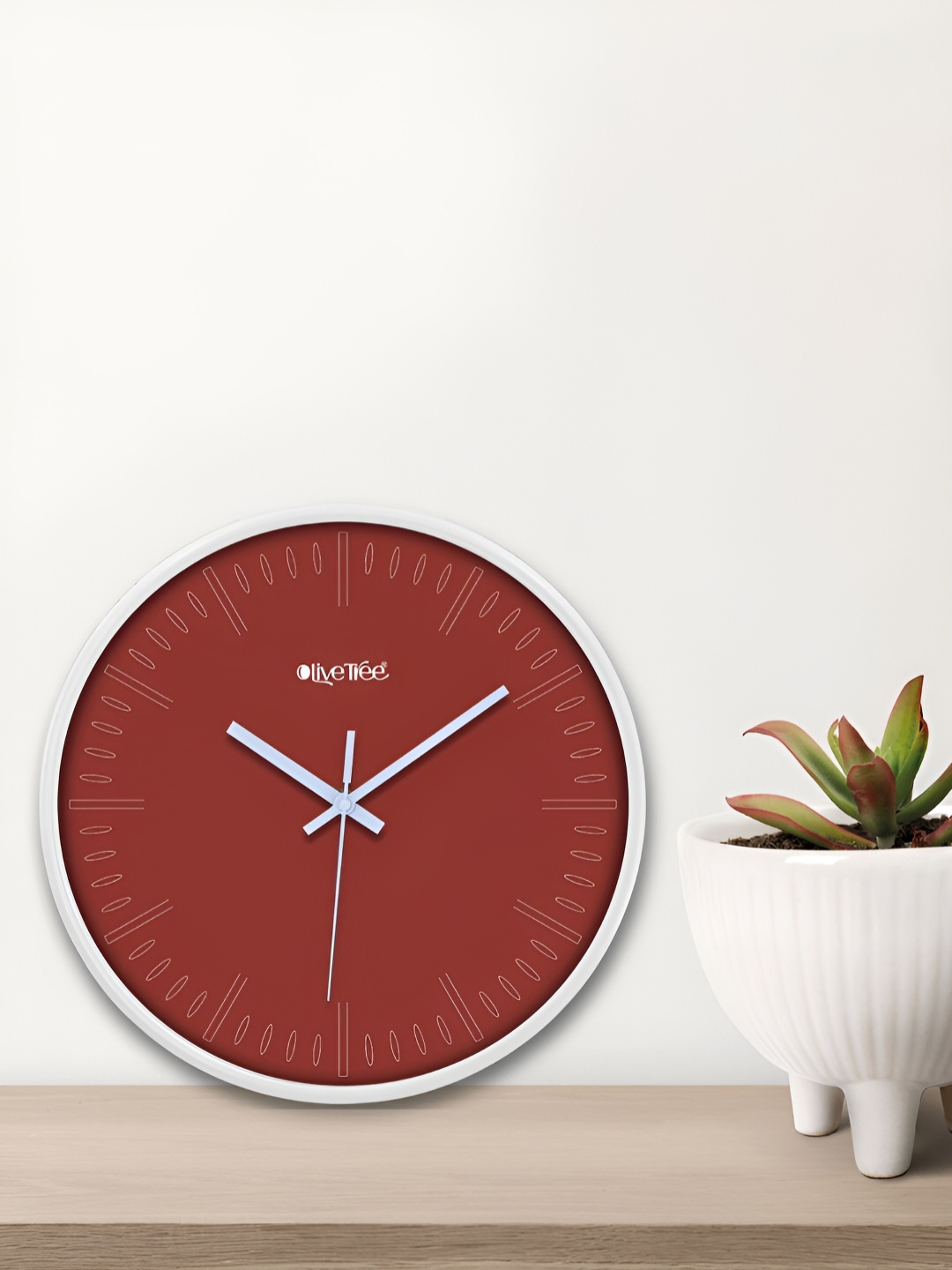 

OLIVE TREE White & Brown Contemporary Round Wall Clock