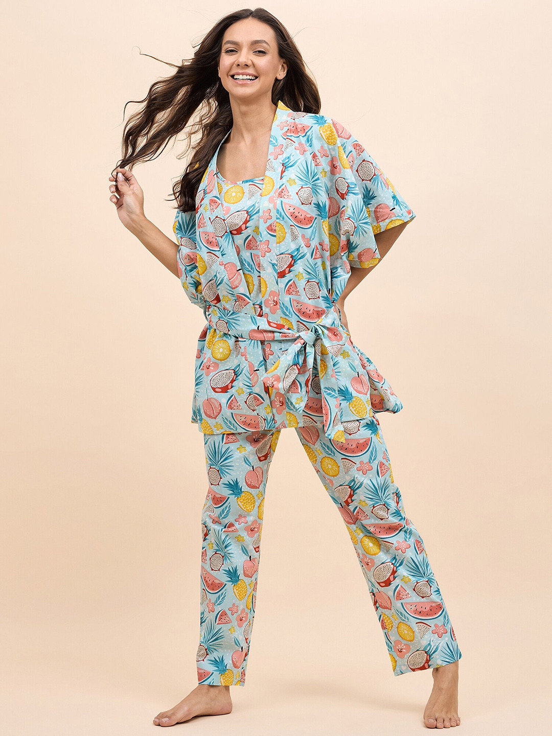 

MABISH by Sonal Jain Printed Pure Cotton Night Suit, Blue