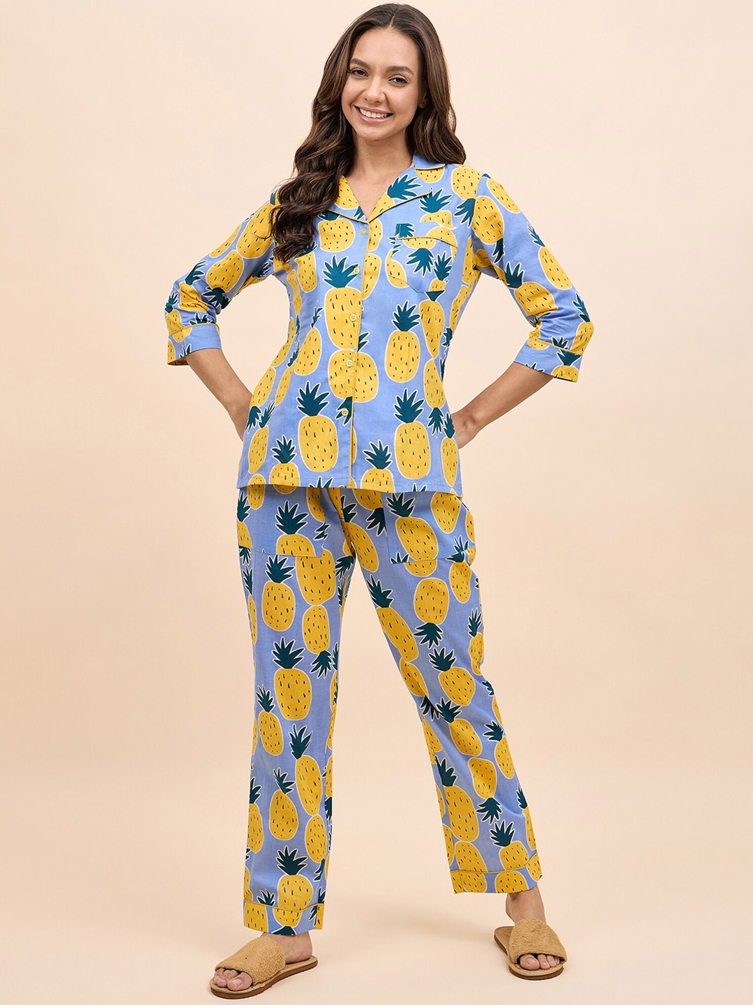 

MABISH by Sonal Jain Printed Pure Cotton Night Suit, Blue